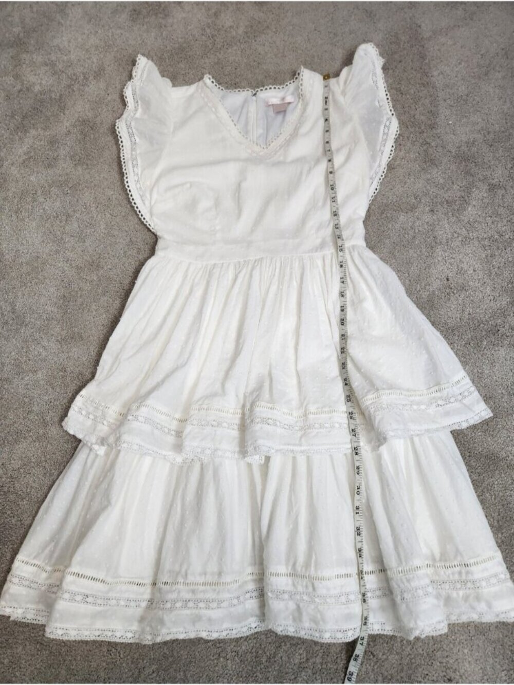 Rachel Parcell White Cotton Flutter Sleeve Tiered Dress Size 8 Milkmaid Coquette - Picture 9 of 13